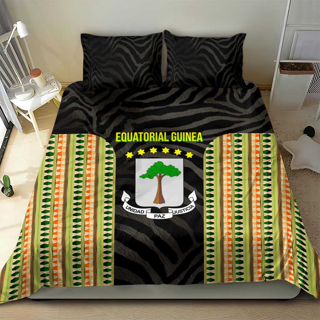 Equatorial Guinea Heritage Bedding Set - National Emblem and Tribal Zebra Print TS04