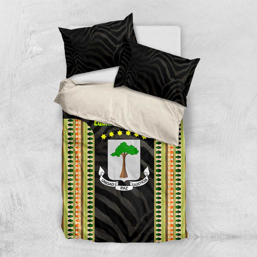 Equatorial Guinea Heritage Bedding Set - National Emblem and Tribal Zebra Print TS04