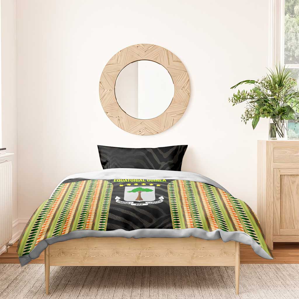 Equatorial Guinea Heritage Bedding Set - National Emblem and Tribal Zebra Print TS04
