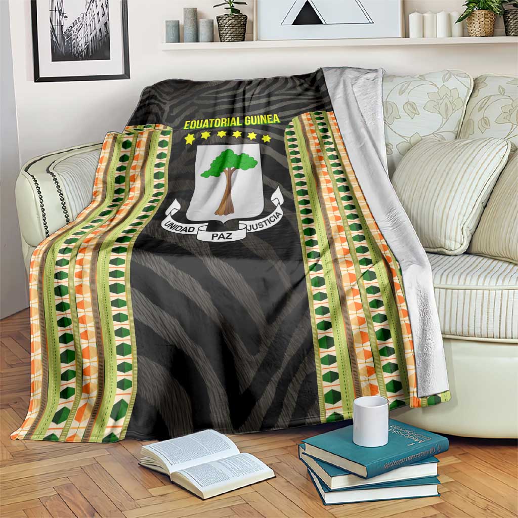 Equatorial Guinea Heritage Blanket - National Emblem and Tribal Zebra Print TS04