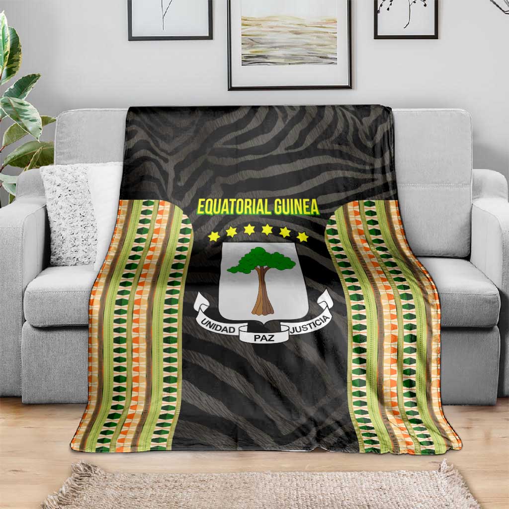 Equatorial Guinea Heritage Blanket - National Emblem and Tribal Zebra Print TS04