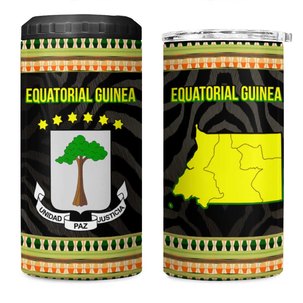 Equatorial Guinea Heritage 4 in 1 Can Cooler Tumbler - National Emblem and Tribal Zebra Print TS04