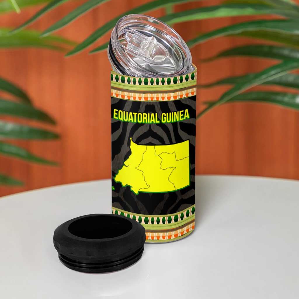 Equatorial Guinea Heritage 4 in 1 Can Cooler Tumbler - National Emblem and Tribal Zebra Print TS04