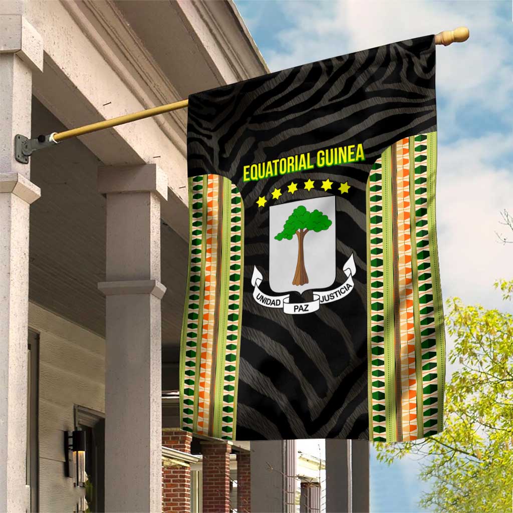 Equatorial Guinea Heritage Garden Flag - National Emblem and Tribal Zebra Print TS04