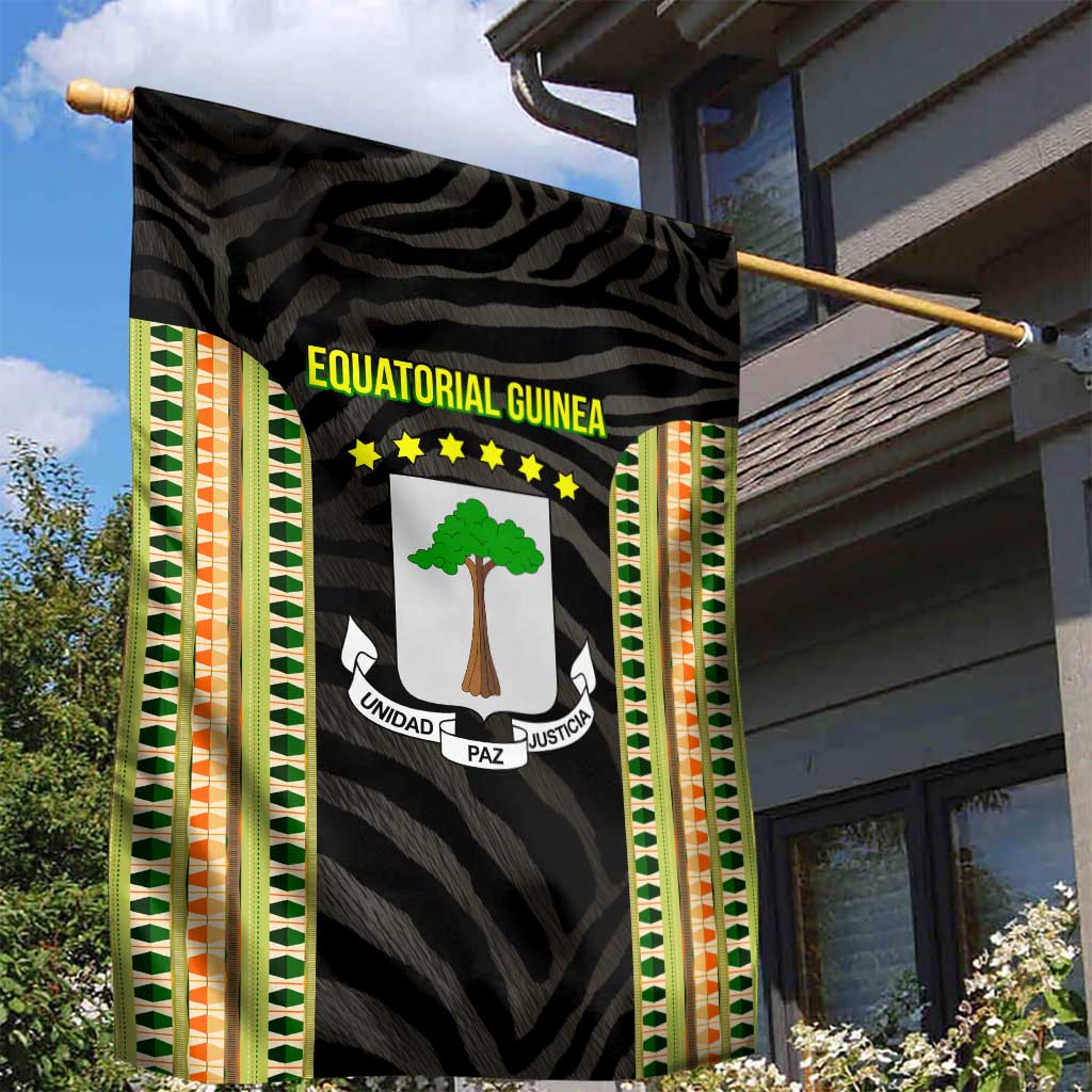 Equatorial Guinea Heritage Garden Flag - National Emblem and Tribal Zebra Print TS04