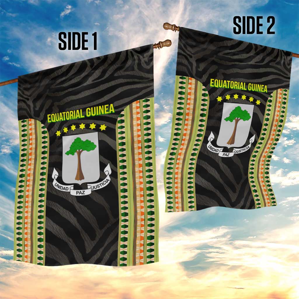 Equatorial Guinea Heritage Garden Flag - National Emblem and Tribal Zebra Print TS04