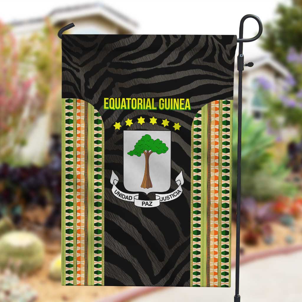 Equatorial Guinea Heritage Garden Flag - National Emblem and Tribal Zebra Print TS04