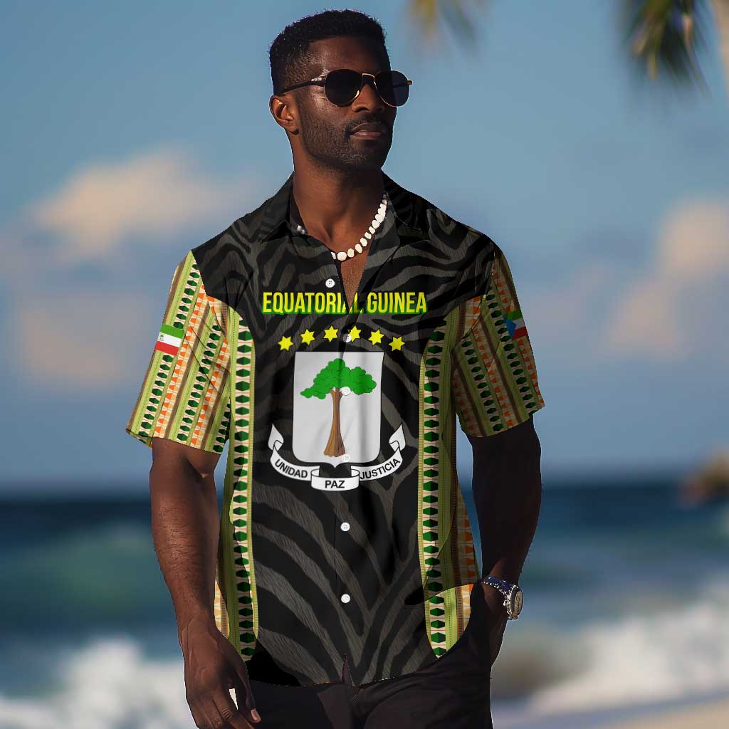 Equatorial Guinea Heritage Hawaiian Shirt - National Emblem and Tribal Zebra Print TS04