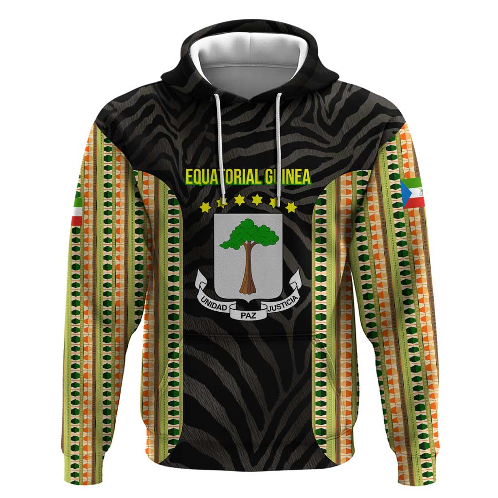 Equatorial Guinea Heritage Hoodie with National Emblem and Tribal Zebra Print TS04
