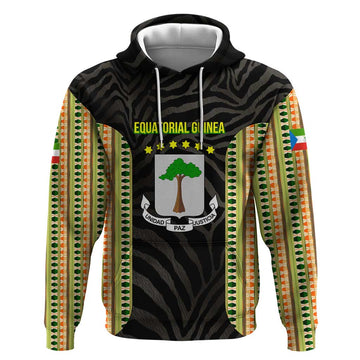 Equatorial Guinea Heritage Hoodie with National Emblem and Tribal Zebra Print TS04