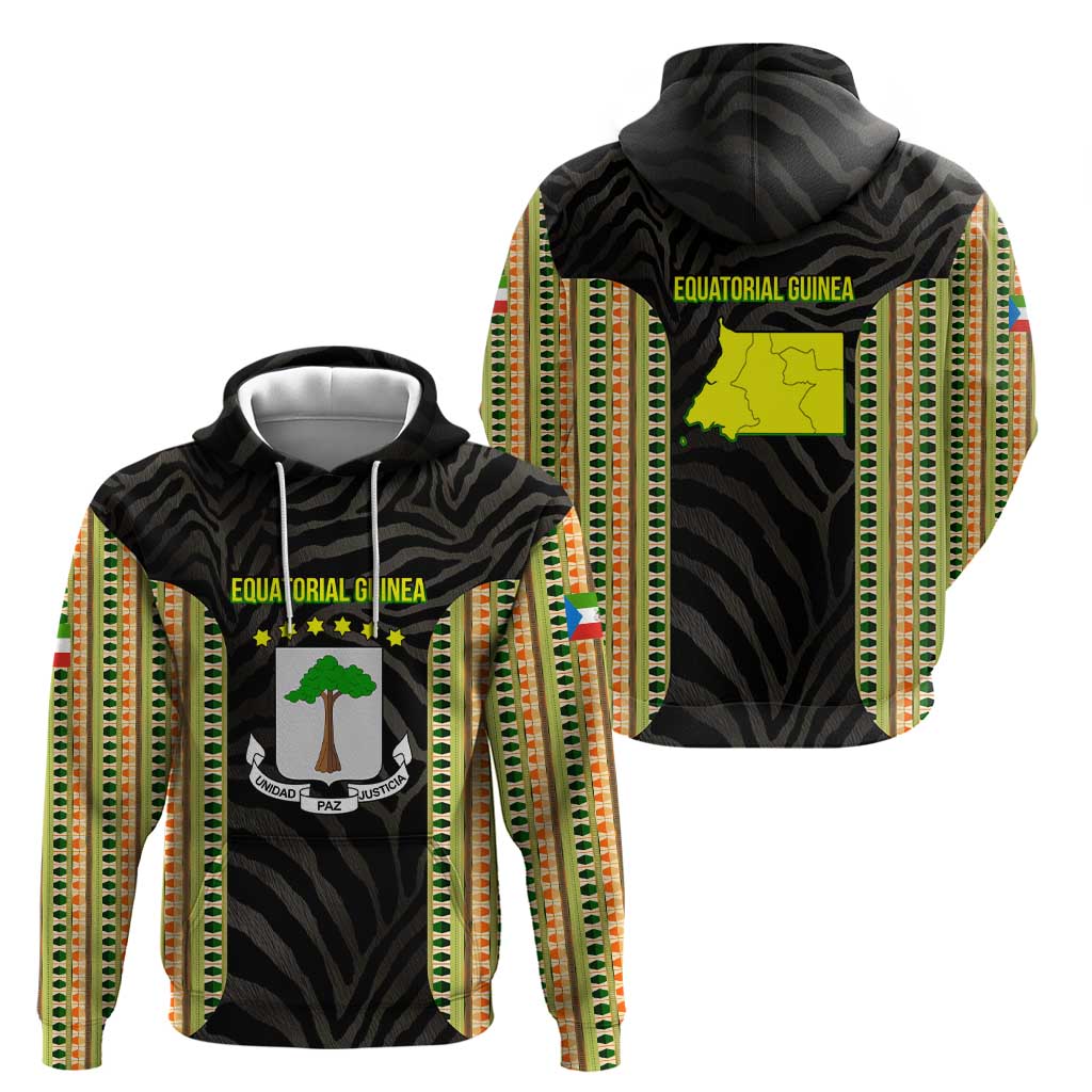 Equatorial Guinea Heritage Hoodie with National Emblem and Tribal Zebra Print TS04