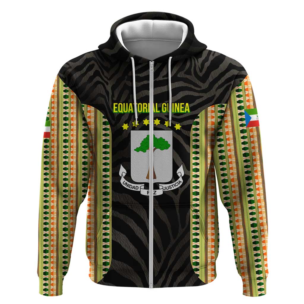 Equatorial Guinea Heritage Hoodie with National Emblem and Tribal Zebra Print TS04