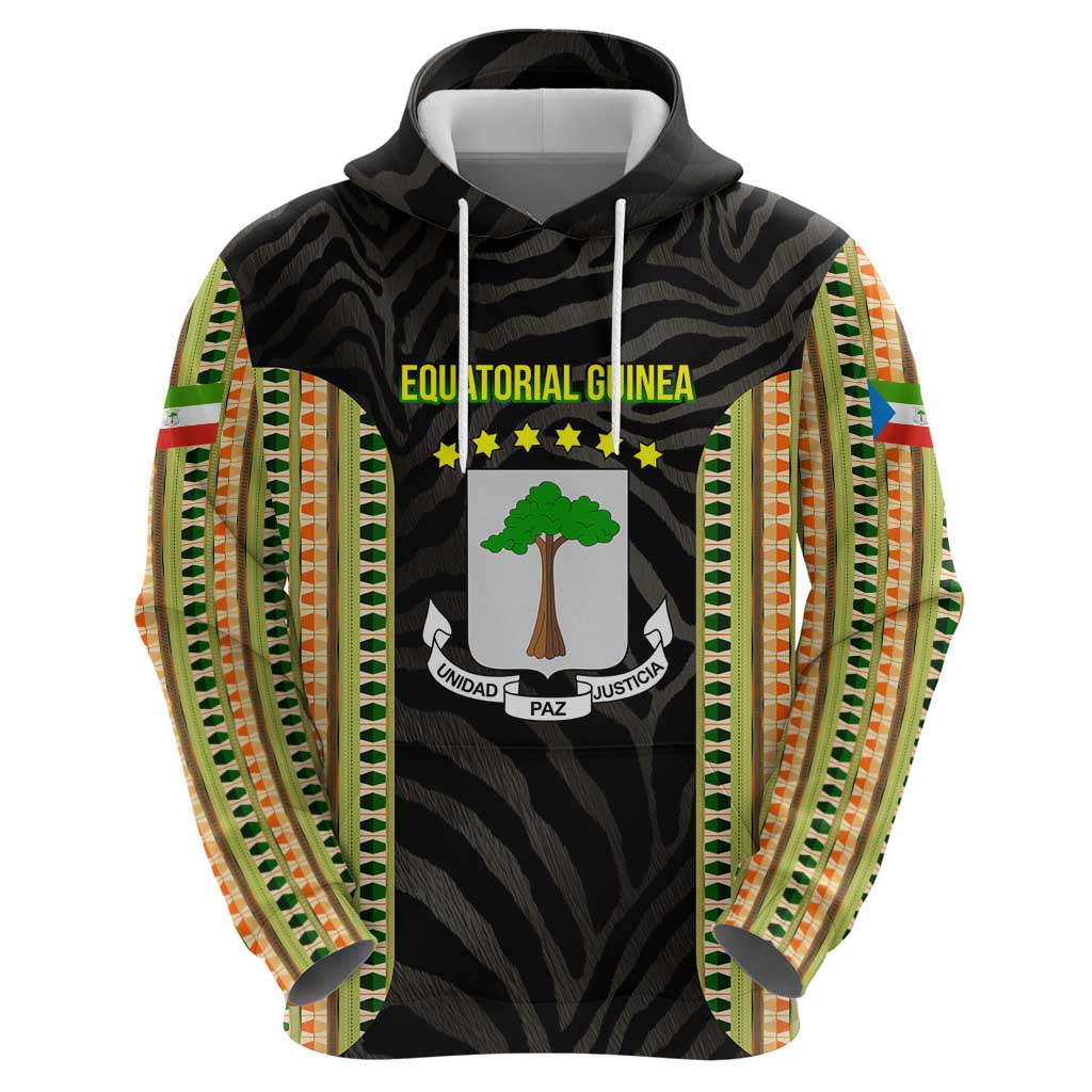 Equatorial Guinea Heritage Hoodie with National Emblem and Tribal Zebra Print TS04