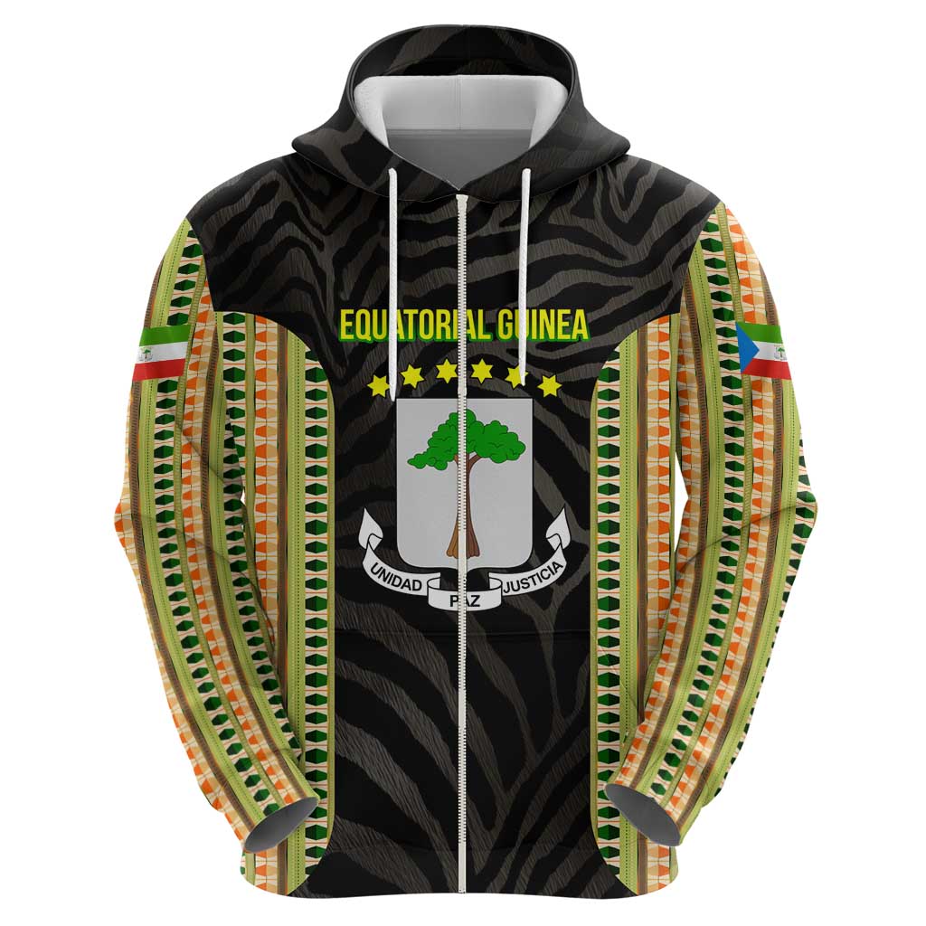 Equatorial Guinea Heritage Hoodie with National Emblem and Tribal Zebra Print TS04