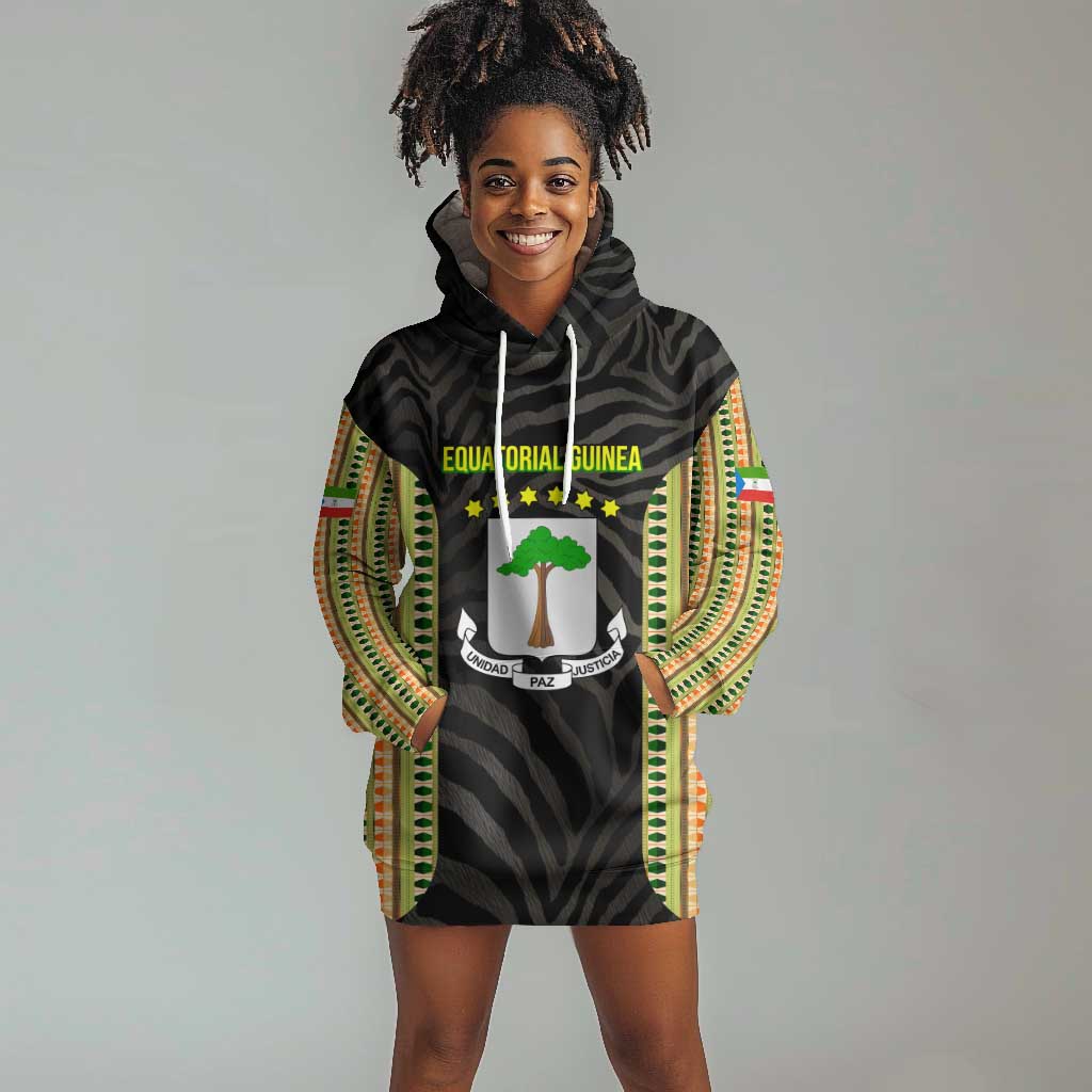 Equatorial Guinea Heritage Hoodie Dress - National Emblem and Tribal Zebra Print TS04