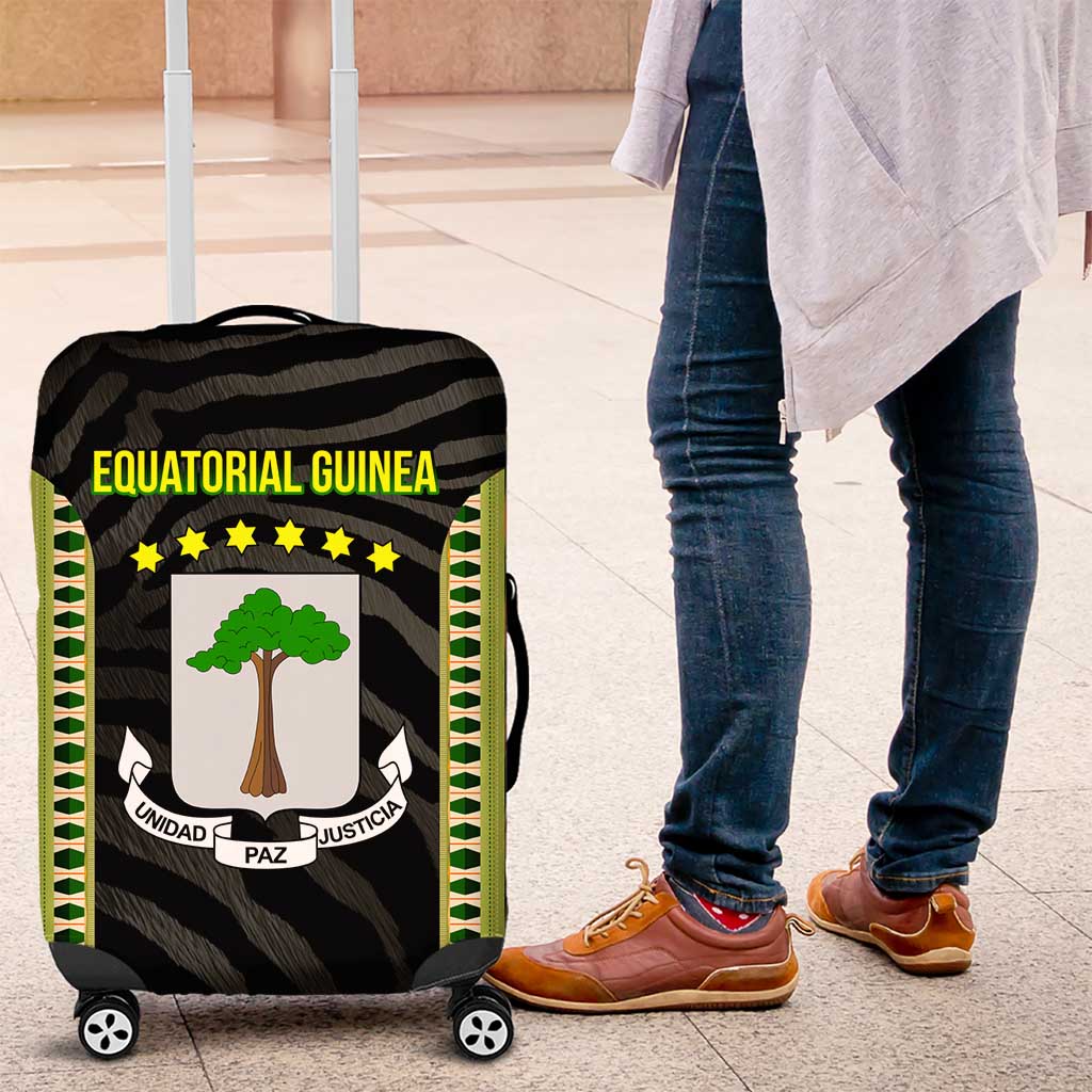 Equatorial Guinea Heritage Luggage Cover with National Emblem and Tribal Zebra Print TS04