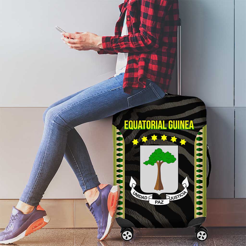 Equatorial Guinea Heritage Luggage Cover with National Emblem and Tribal Zebra Print TS04