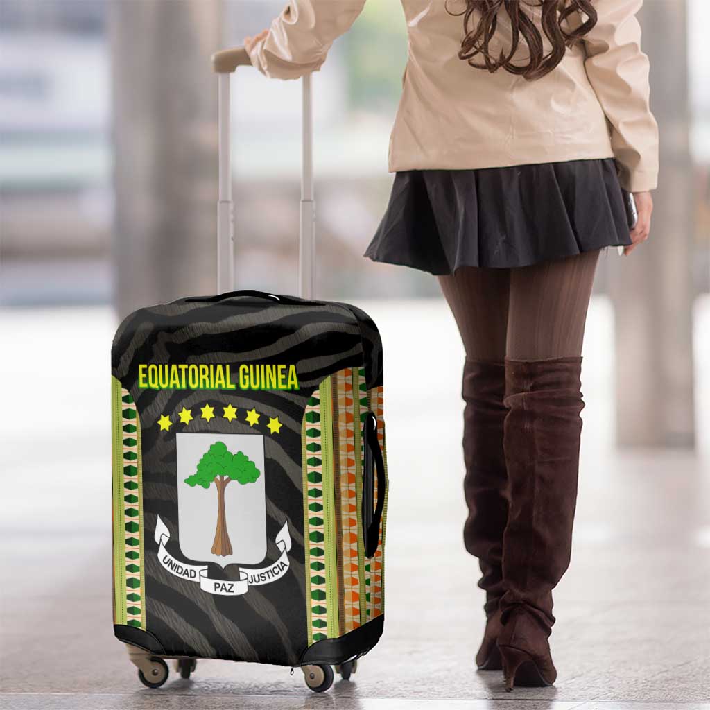 Equatorial Guinea Heritage Luggage Cover with National Emblem and Tribal Zebra Print TS04