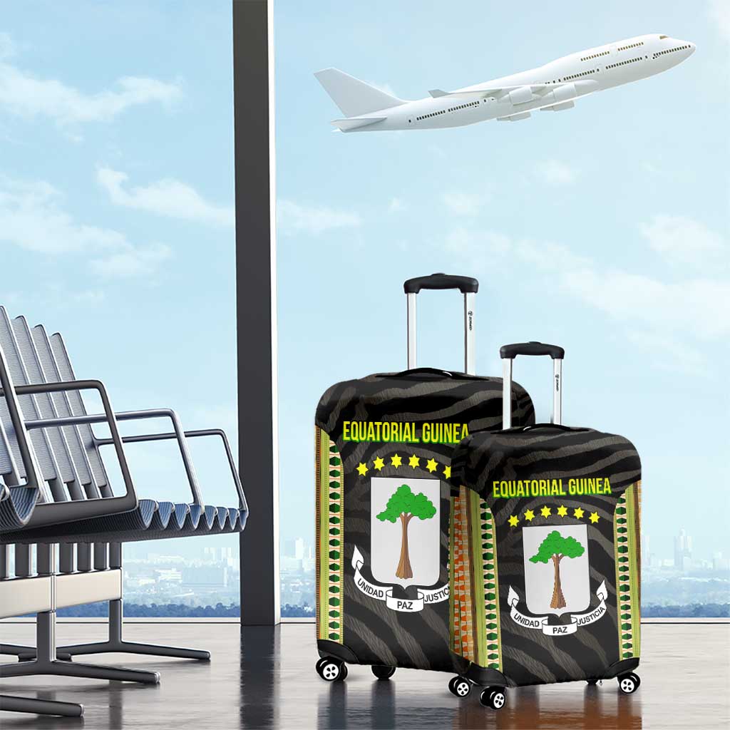 Equatorial Guinea Heritage Luggage Cover with National Emblem and Tribal Zebra Print TS04