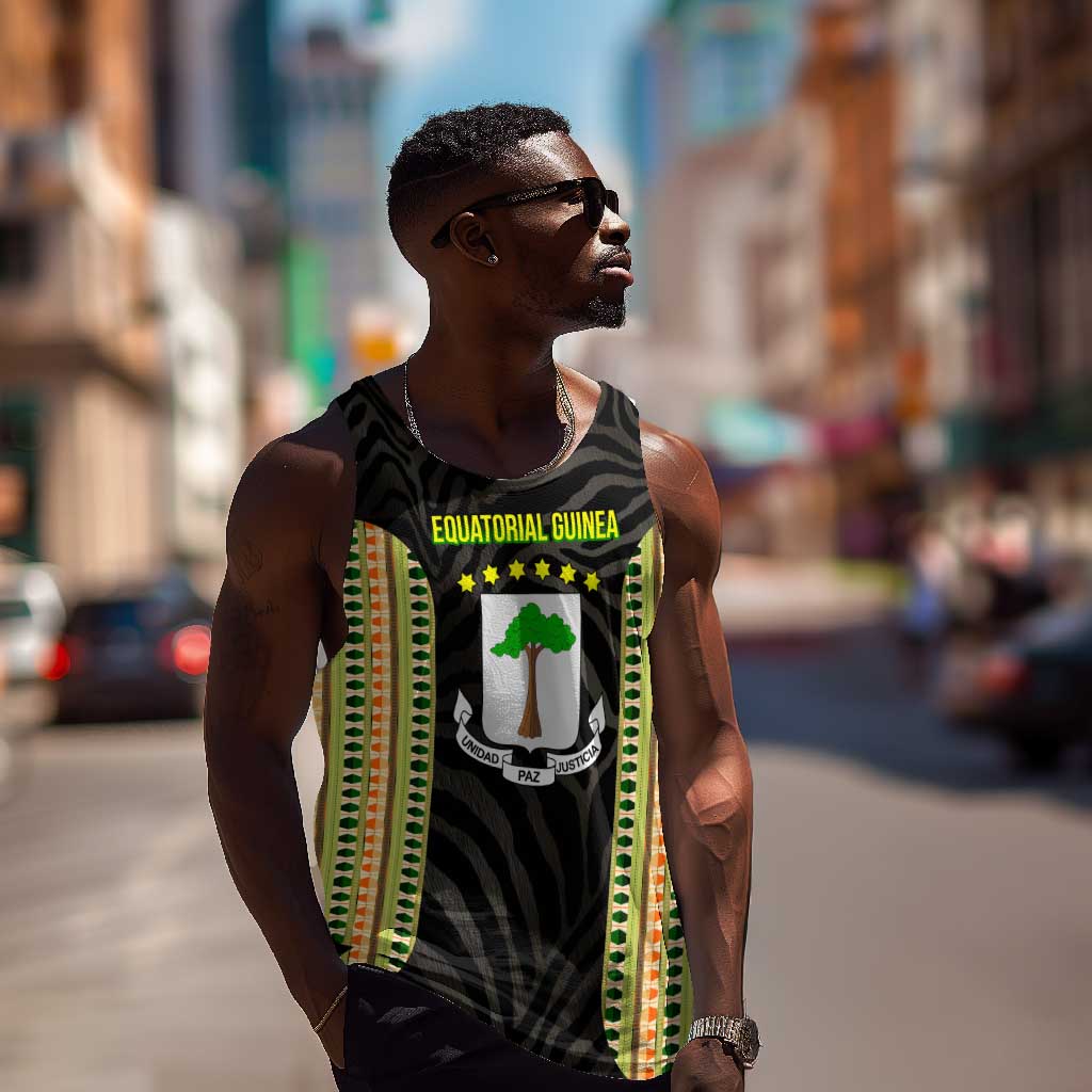Equatorial Guinea Heritage Men Tank Top - National Emblem and Tribal Zebra Print TS04