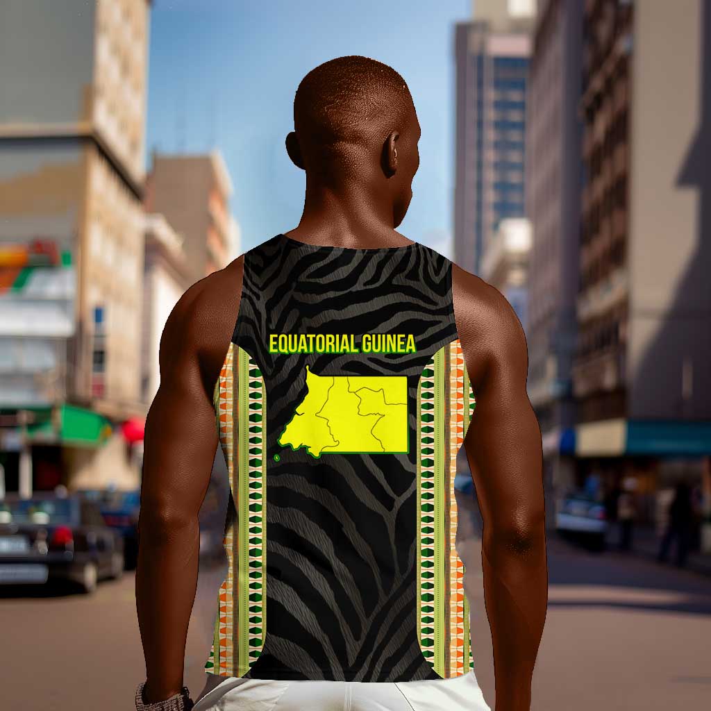 Equatorial Guinea Heritage Men Tank Top - National Emblem and Tribal Zebra Print TS04