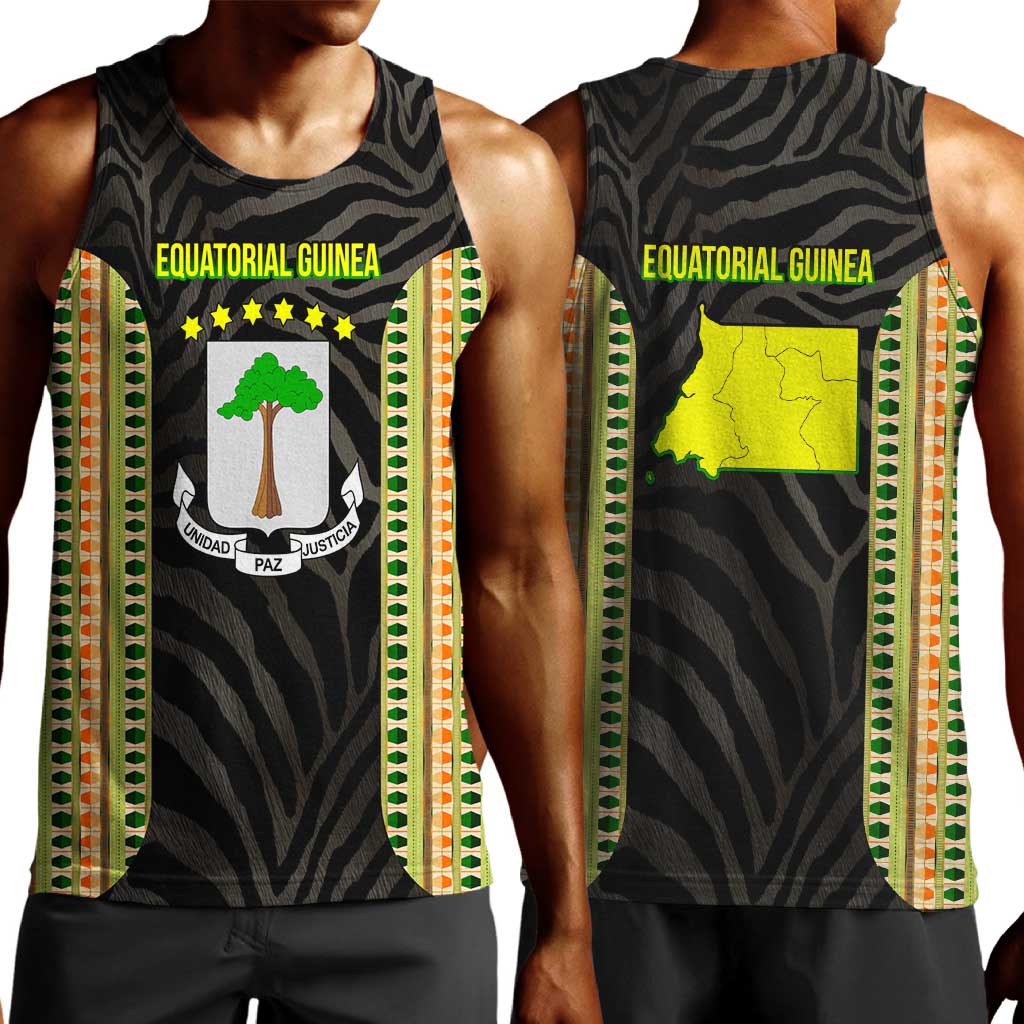 Equatorial Guinea Heritage Men Tank Top - National Emblem and Tribal Zebra Print TS04