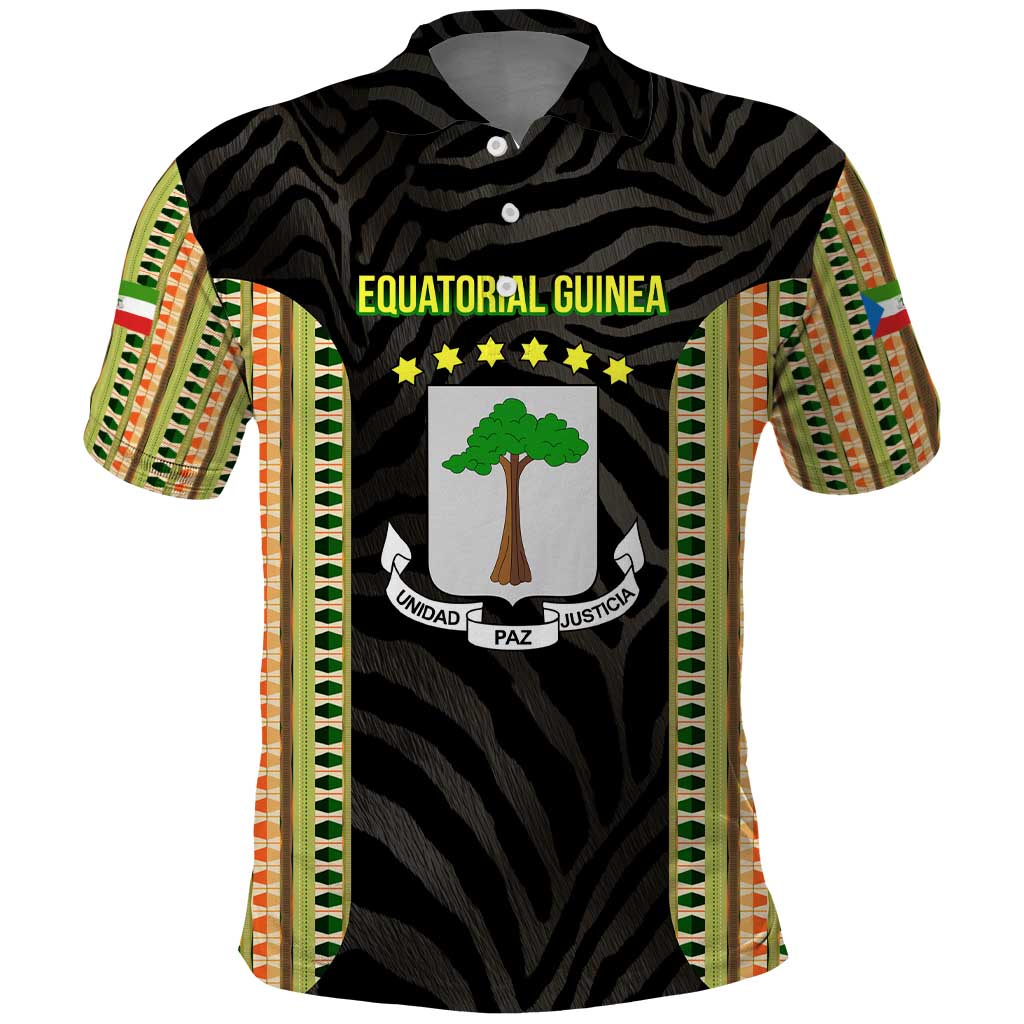 Equatorial Guinea Heritage Polo Shirt with National Emblem and Tribal Zebra Print TS04