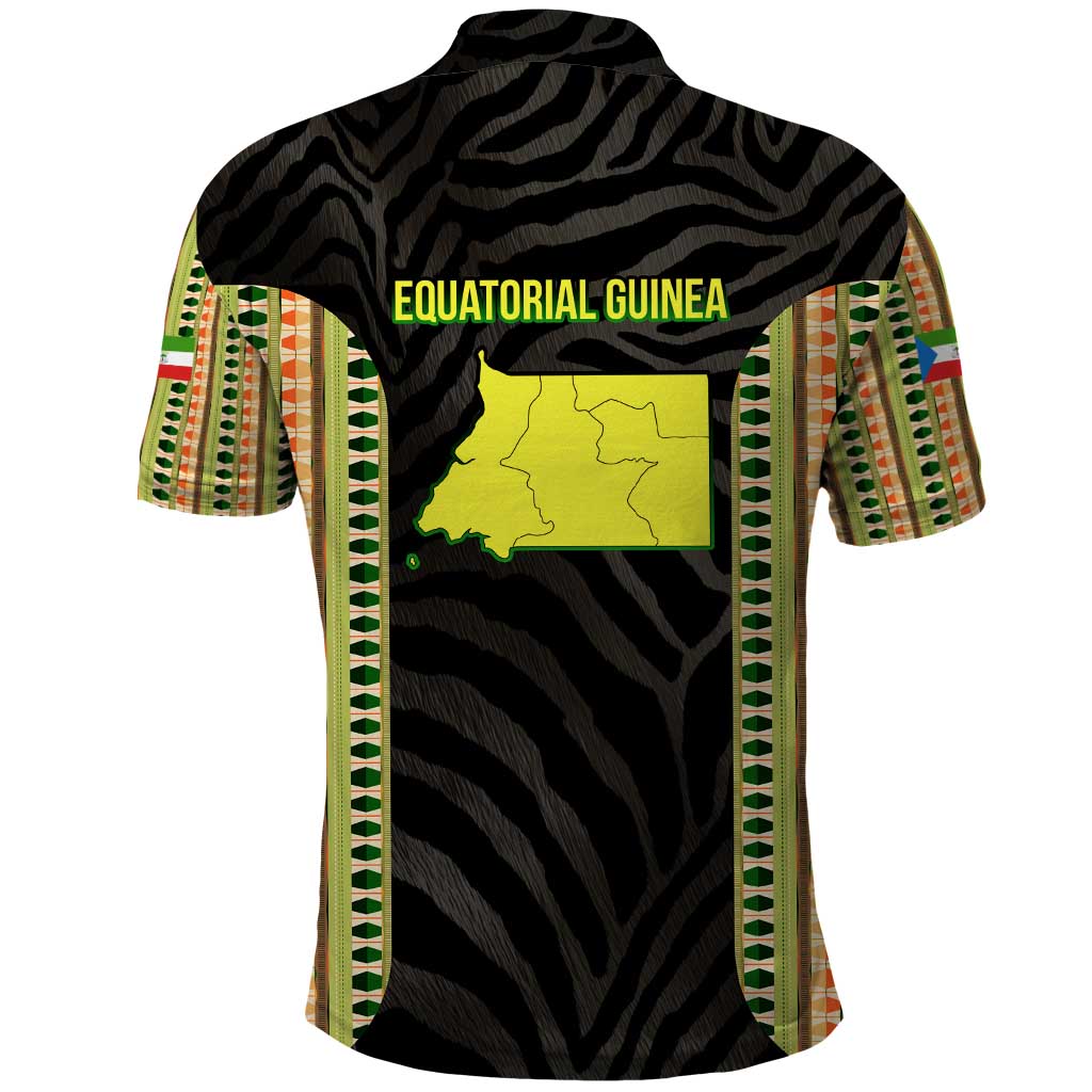 Equatorial Guinea Heritage Polo Shirt with National Emblem and Tribal Zebra Print TS04