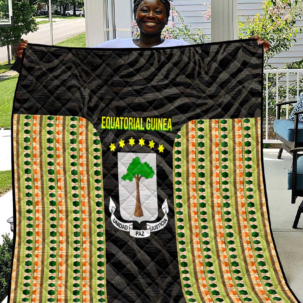 Equatorial Guinea Heritage Quilt - National Emblem and Tribal Zebra Print TS04