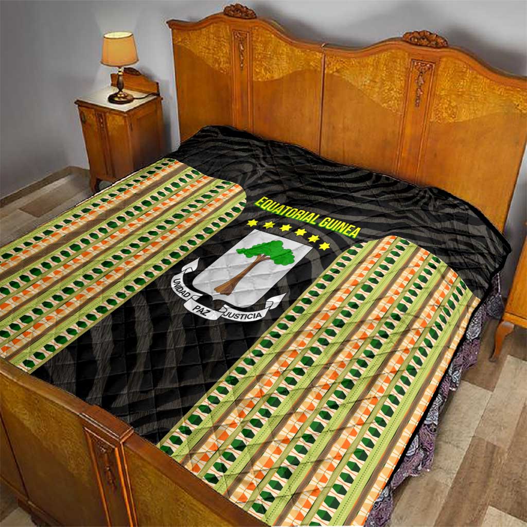 Equatorial Guinea Heritage Quilt - National Emblem and Tribal Zebra Print TS04