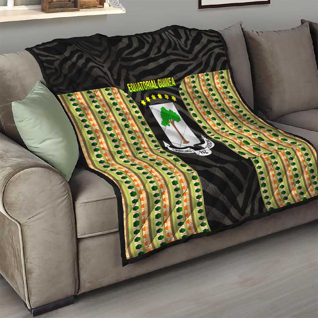 Equatorial Guinea Heritage Quilt - National Emblem and Tribal Zebra Print TS04