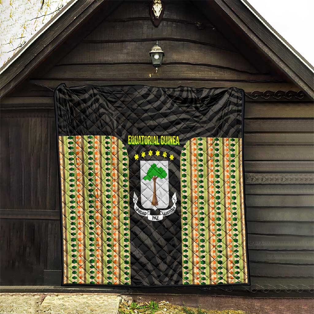 Equatorial Guinea Heritage Quilt - National Emblem and Tribal Zebra Print TS04