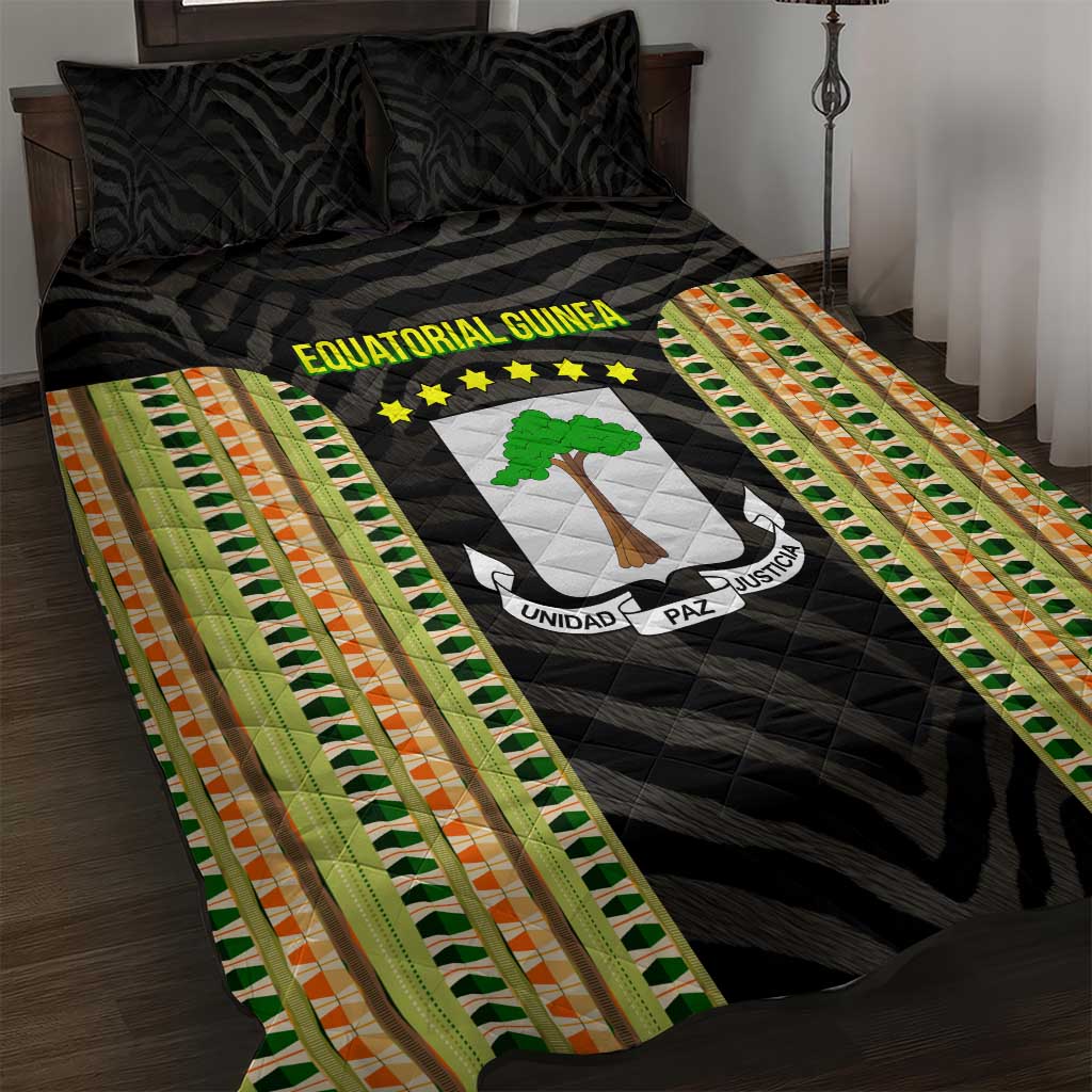 Equatorial Guinea Heritage Quilt Bed Set - National Emblem and Tribal Zebra Print TS04