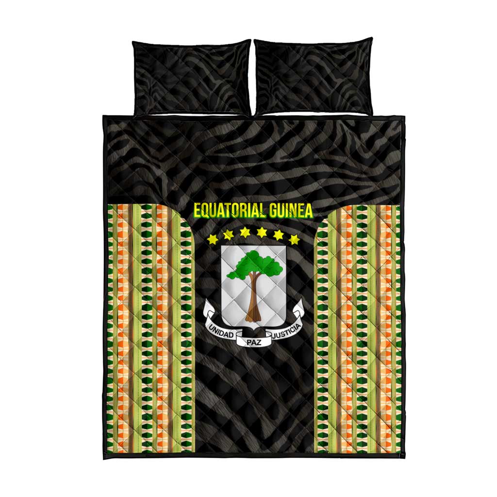 Equatorial Guinea Heritage Quilt Bed Set - National Emblem and Tribal Zebra Print TS04