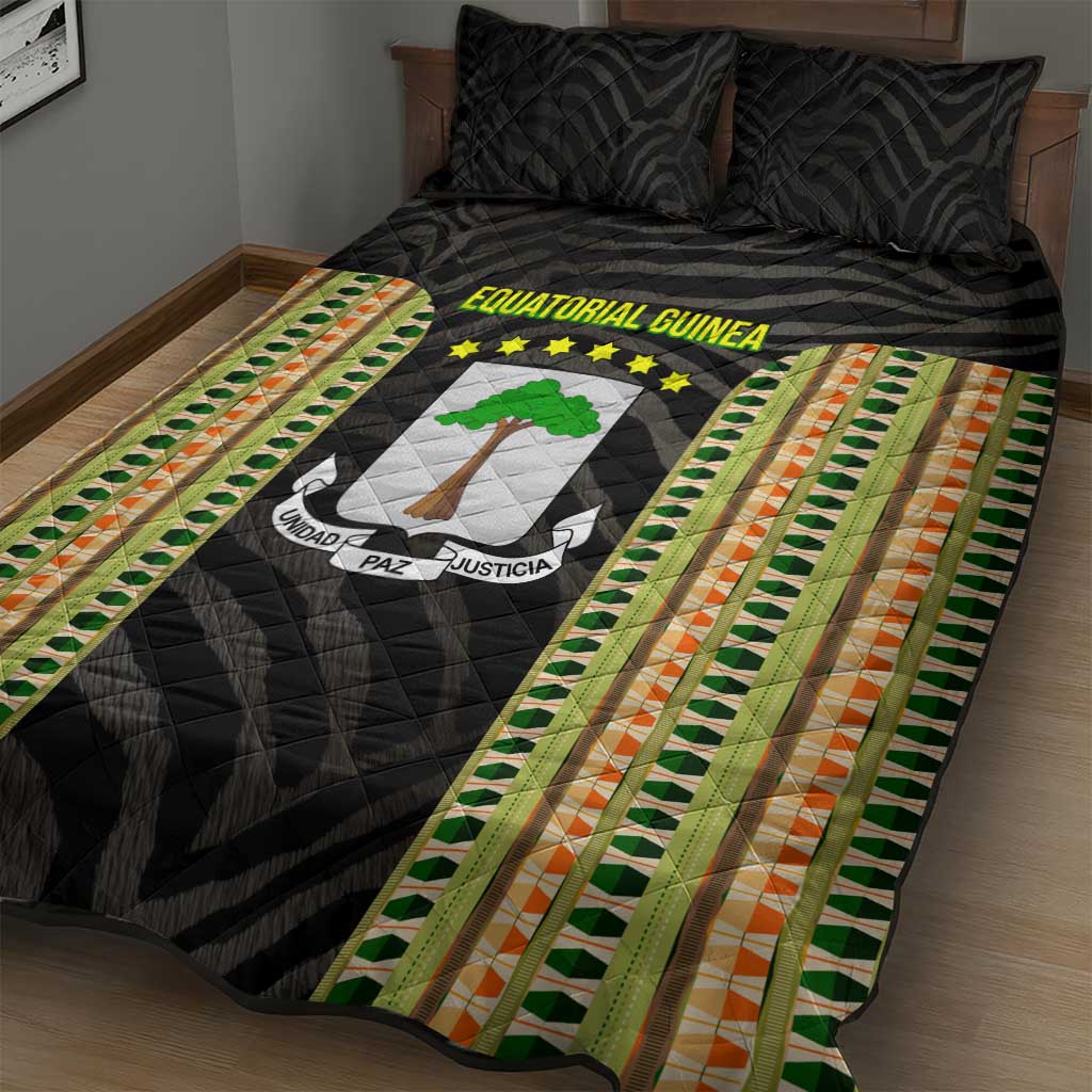Equatorial Guinea Heritage Quilt Bed Set - National Emblem and Tribal Zebra Print TS04