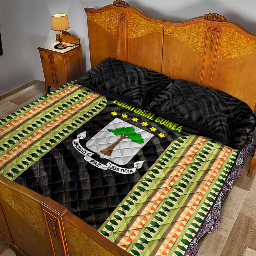 Equatorial Guinea Heritage Quilt Bed Set - National Emblem and Tribal Zebra Print TS04