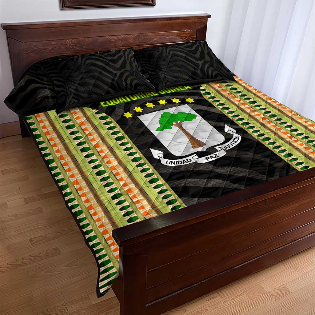 Equatorial Guinea Heritage Quilt Bed Set - National Emblem and Tribal Zebra Print TS04