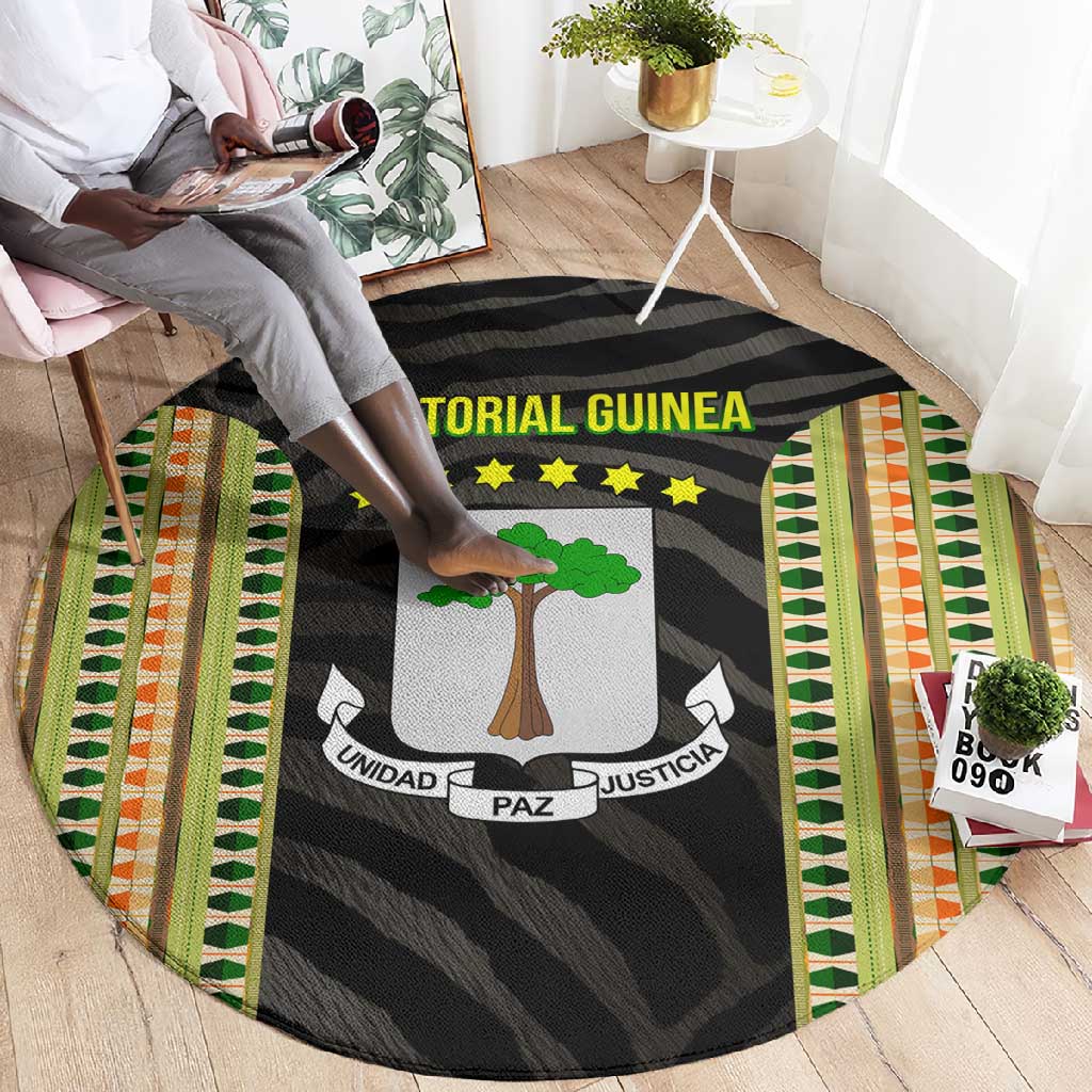 Equatorial Guinea Heritage Round Carpet - National Emblem and Tribal Zebra Print TS04