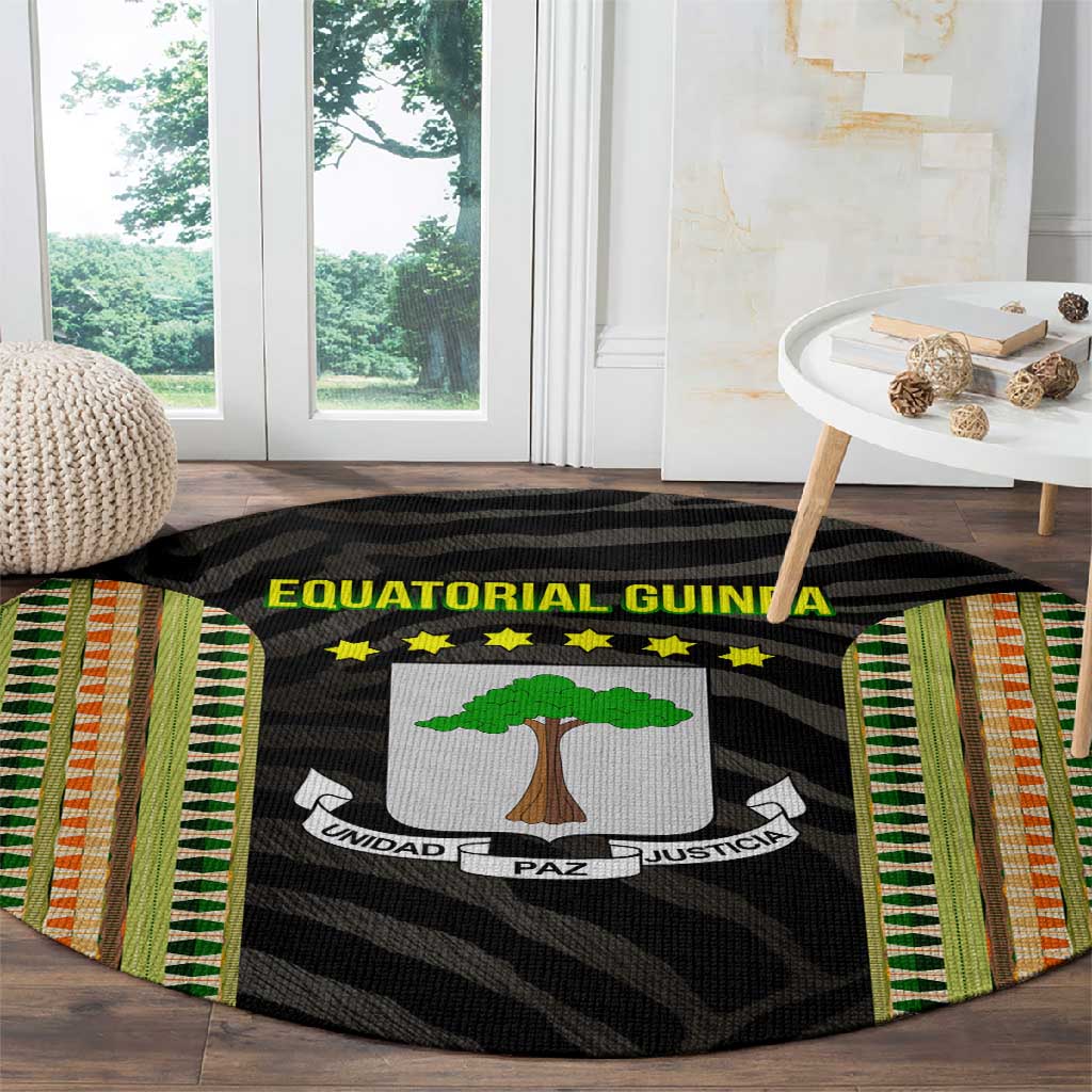 Equatorial Guinea Heritage Round Carpet - National Emblem and Tribal Zebra Print TS04