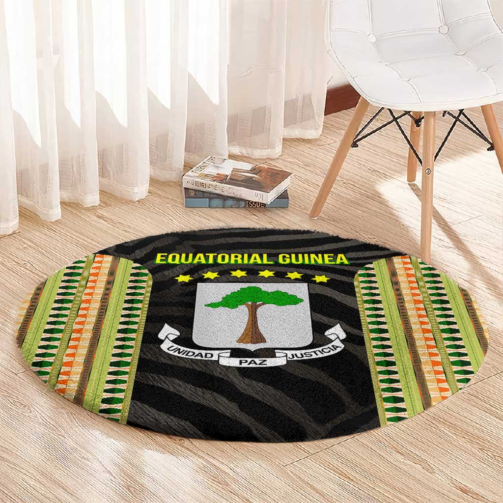 Equatorial Guinea Heritage Round Carpet - National Emblem and Tribal Zebra Print TS04