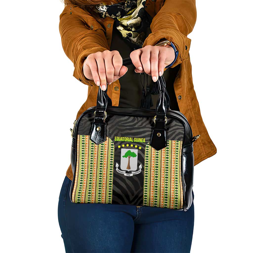 Equatorial Guinea Heritage Shoulder Handbag with National Emblem and Tribal Zebra Print TS04