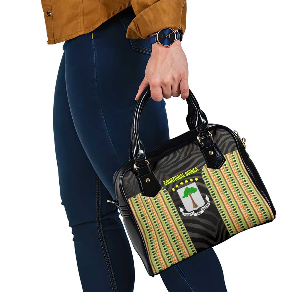 Equatorial Guinea Heritage Shoulder Handbag with National Emblem and Tribal Zebra Print TS04