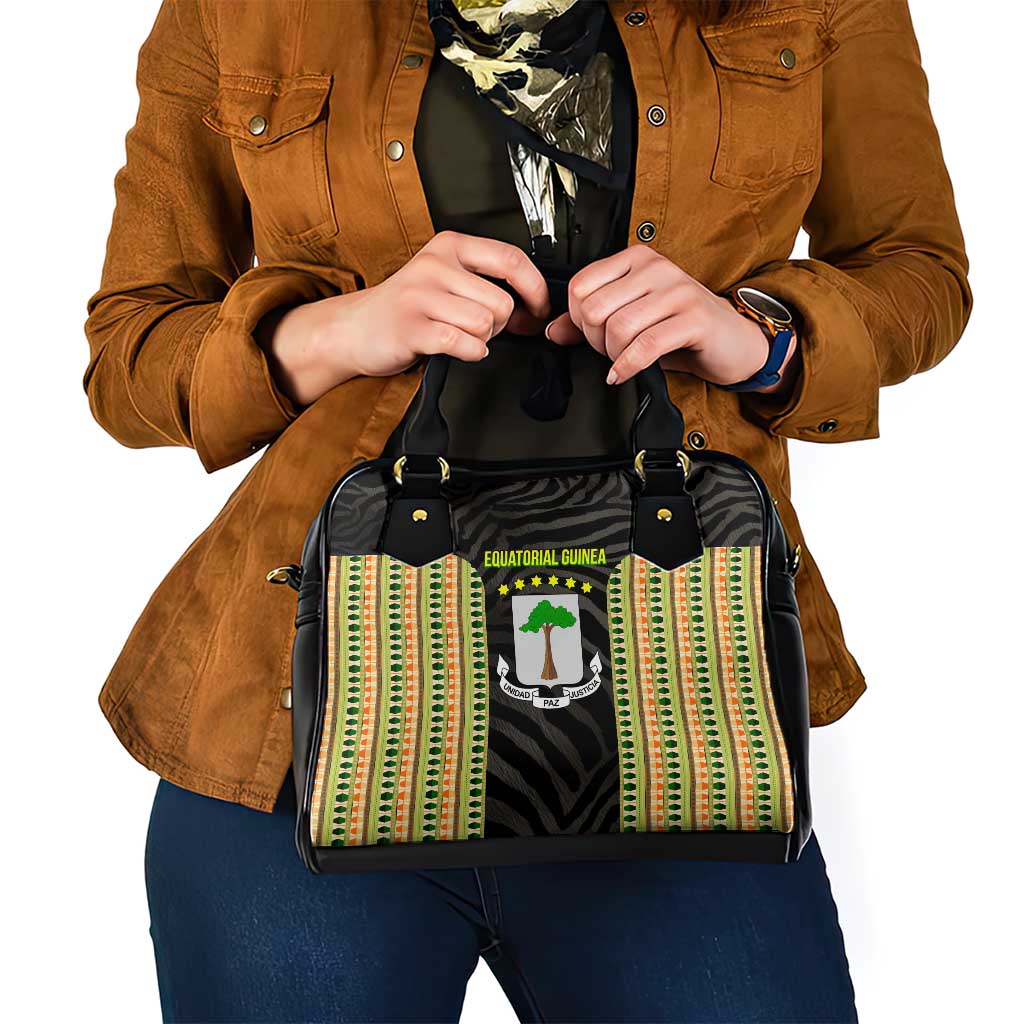 Equatorial Guinea Heritage Shoulder Handbag with National Emblem and Tribal Zebra Print TS04