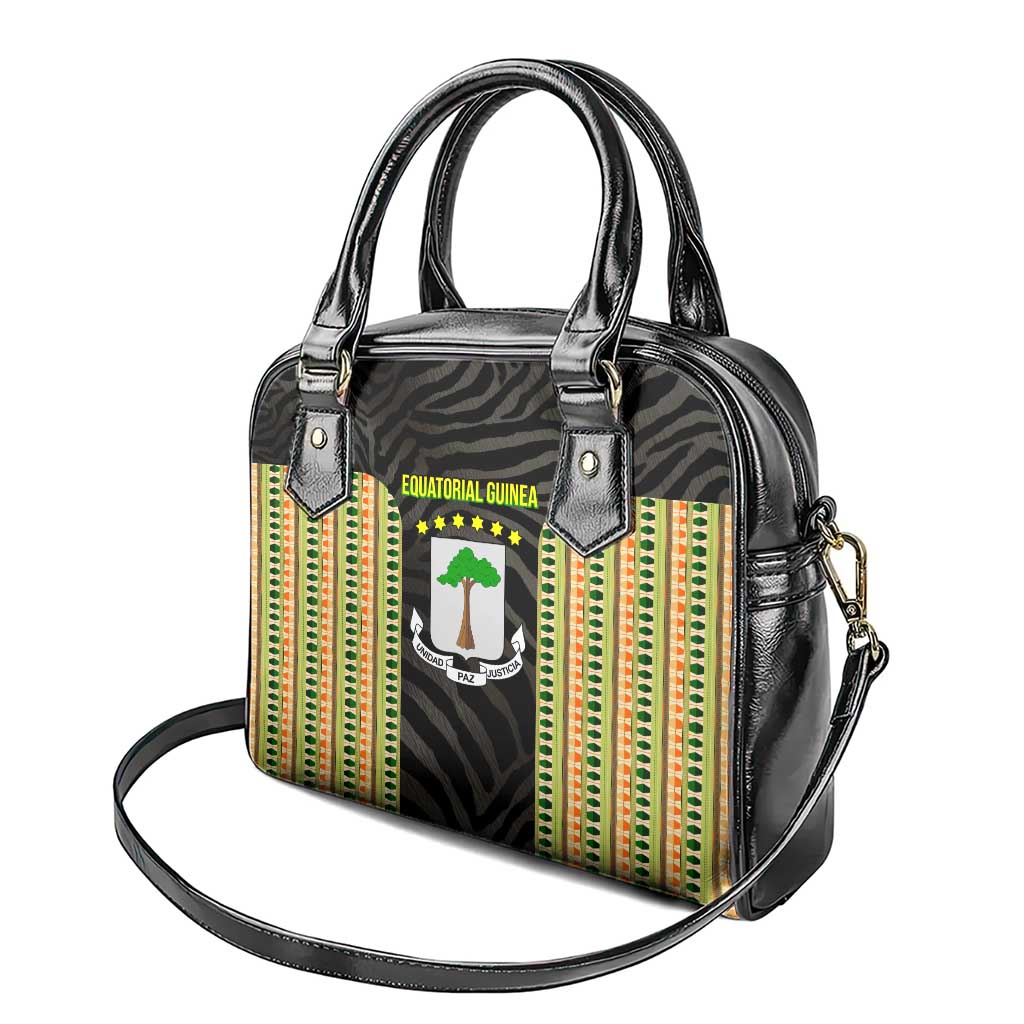Equatorial Guinea Heritage Shoulder Handbag with National Emblem and Tribal Zebra Print TS04