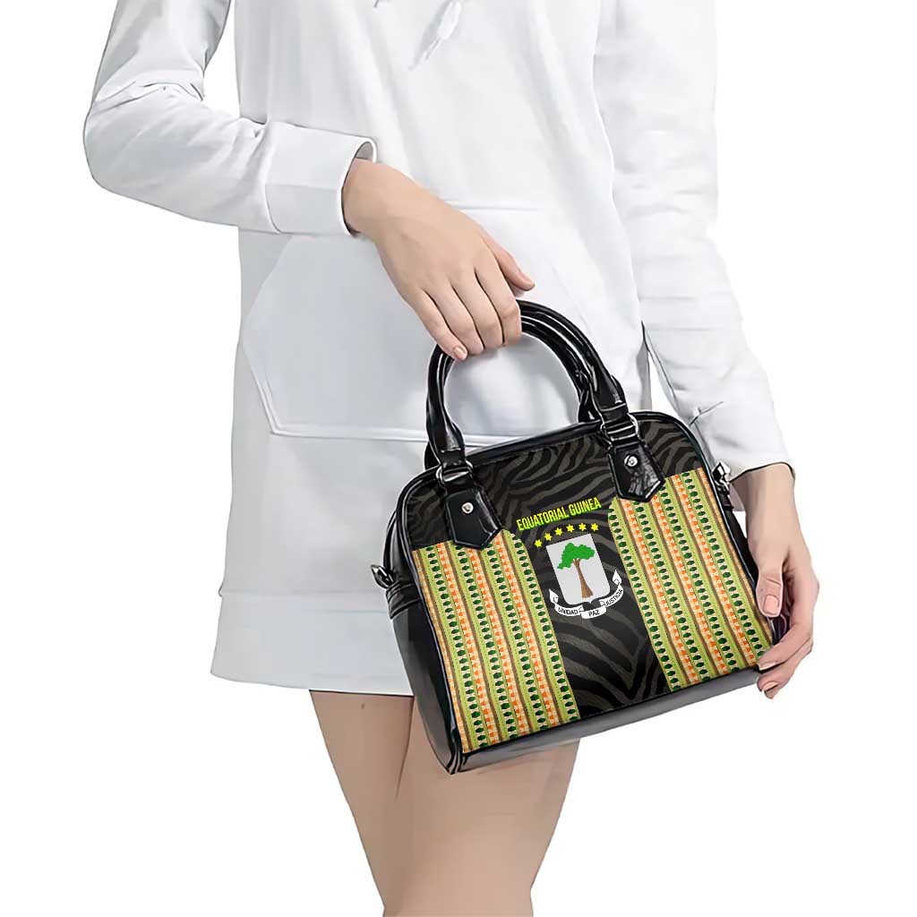 Equatorial Guinea Heritage Shoulder Handbag with National Emblem and Tribal Zebra Print TS04
