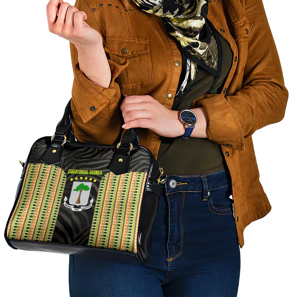 Equatorial Guinea Heritage Shoulder Handbag with National Emblem and Tribal Zebra Print TS04