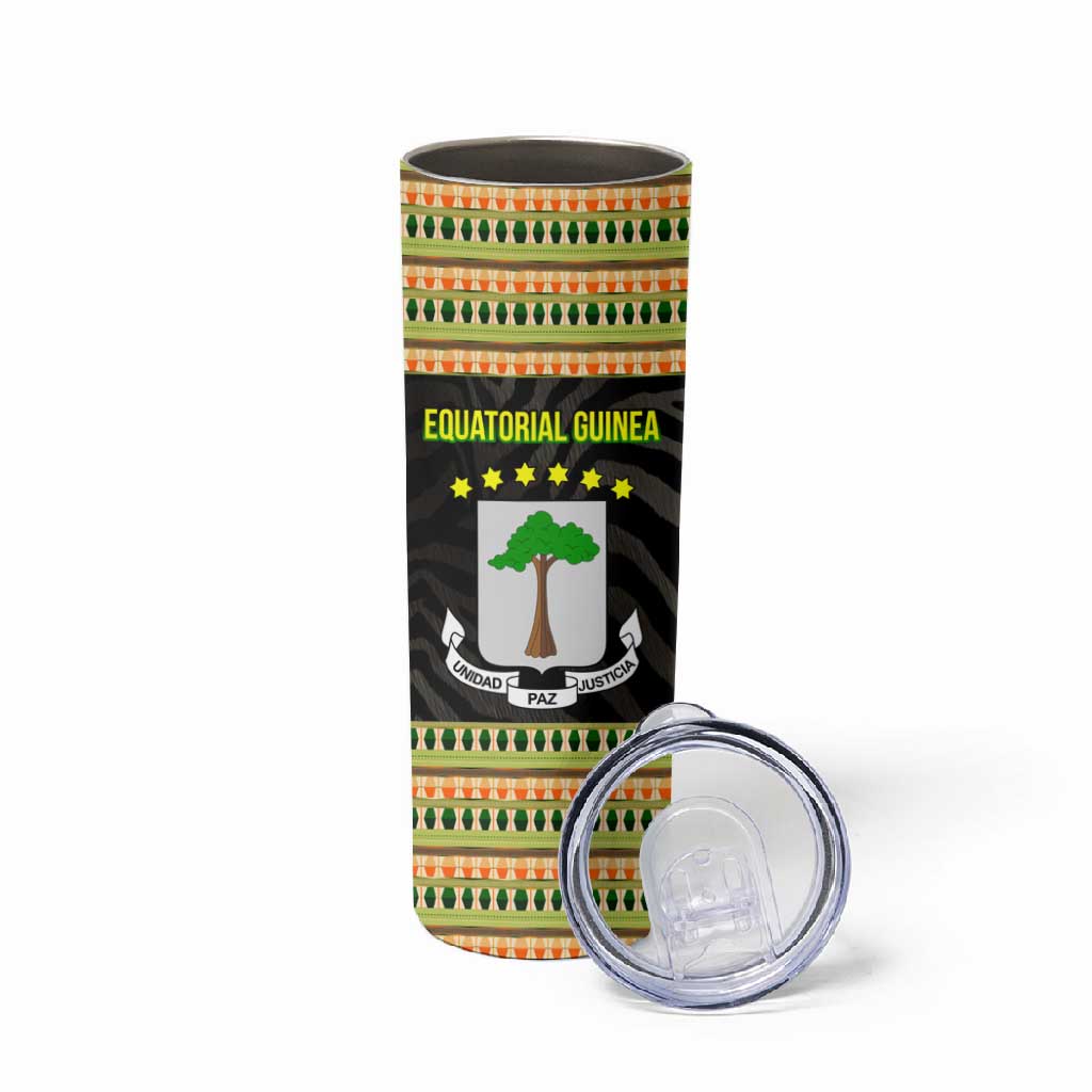 Equatorial Guinea Heritage Skinny Tumbler - National Emblem and Tribal Zebra Print TS04