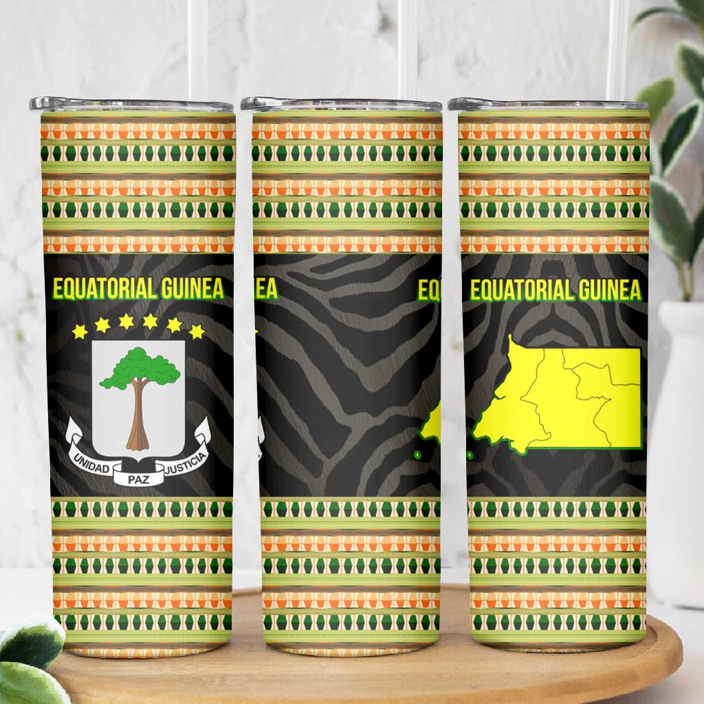 Equatorial Guinea Heritage Skinny Tumbler - National Emblem and Tribal Zebra Print TS04