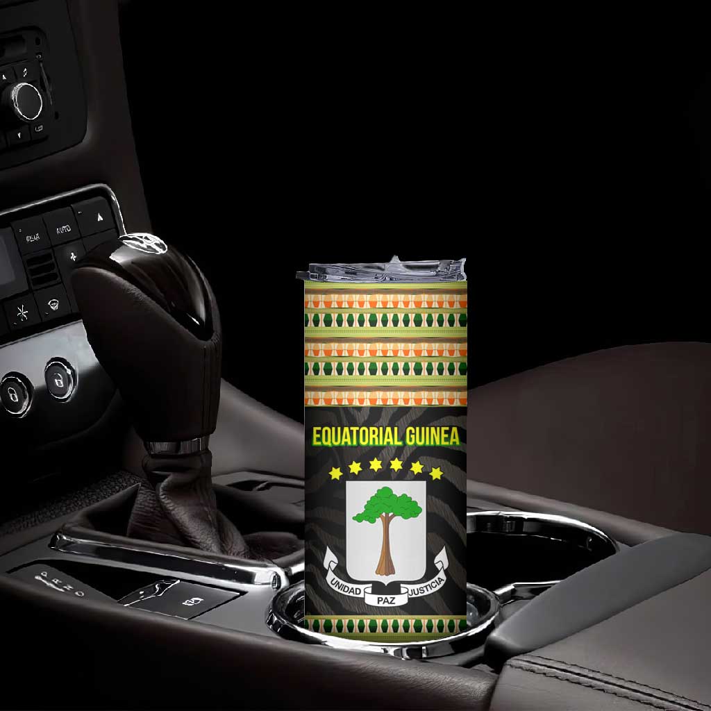 Equatorial Guinea Heritage Skinny Tumbler - National Emblem and Tribal Zebra Print TS04