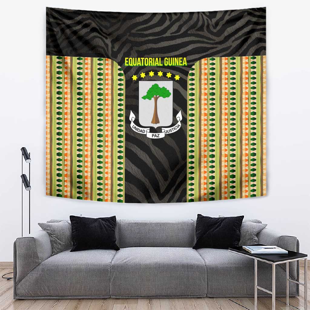 Equatorial Guinea Heritage Tapestry - National Emblem and Tribal Zebra Print TS04